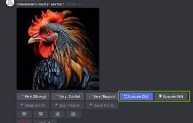Upgrading image resolution using Midjourney's native upscale buttons.